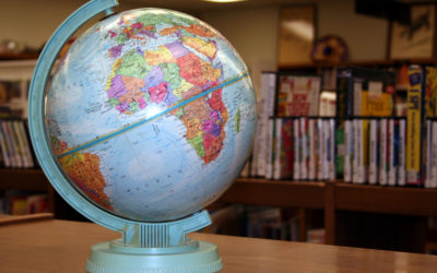 Study abroad globe in a library
